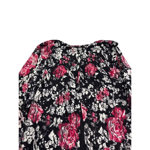 Catherines Womens Floral Lace Overlay Tunic Top Size 2X 22/24W Black White Pink - Picture 5 of 8